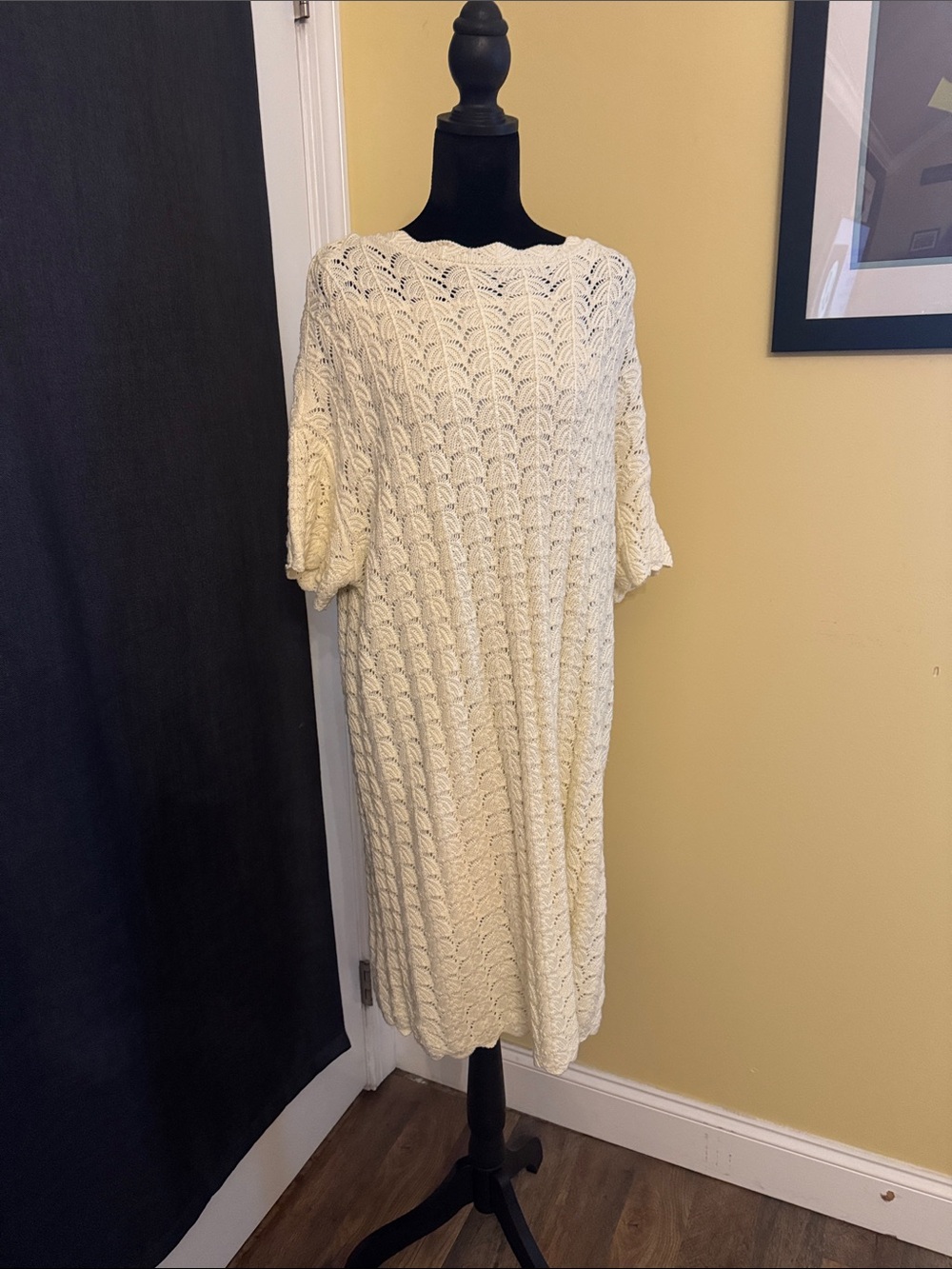 a new day Cream Crochet Midi Dress - Short Sleeve Knit